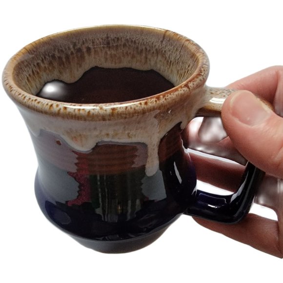 Vintage Drip Glaze Pottery Speckled Blue, Brown & Black Coffee/Tea Mug (8 oz) - Picture 2 of 7